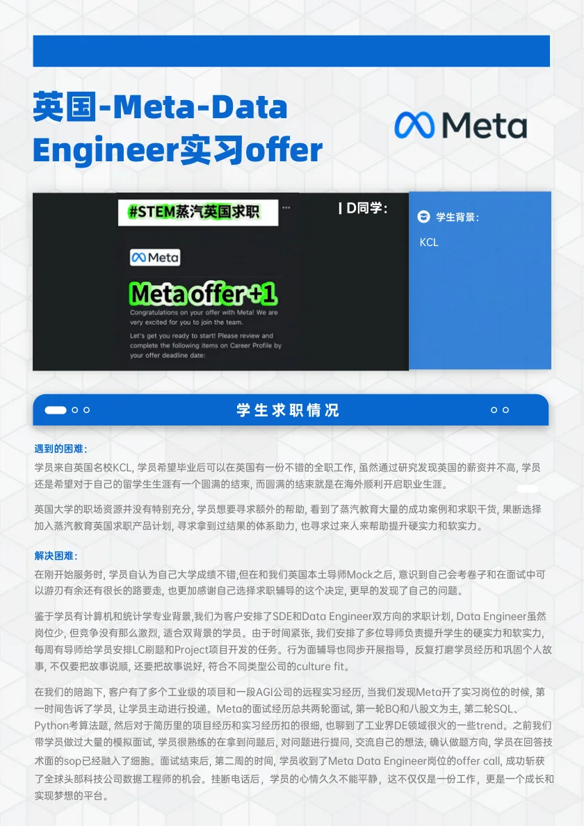 Meta Data Engineer Intern 案例展示页