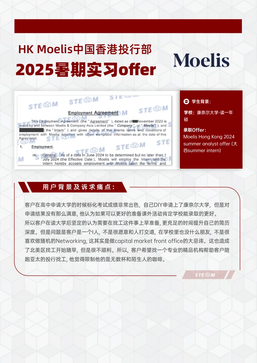 Moelis Hong Kong Summer Analyst 案例展示页